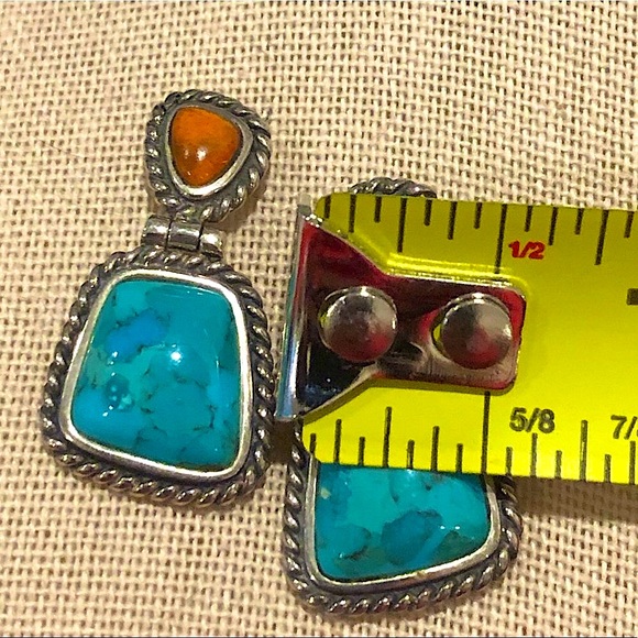 BARSE Sterling Silver Rope Edged Turquoise and Coral Drop Earrings - Picture 5 of 12